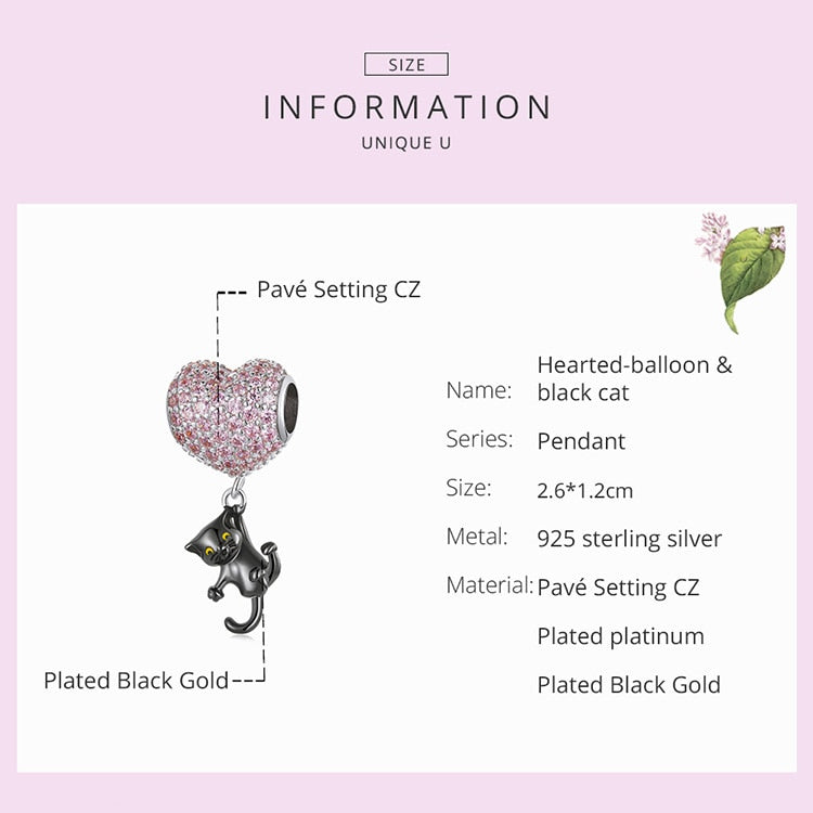 Hearted-Balloon & Black Cat Charms Pendant