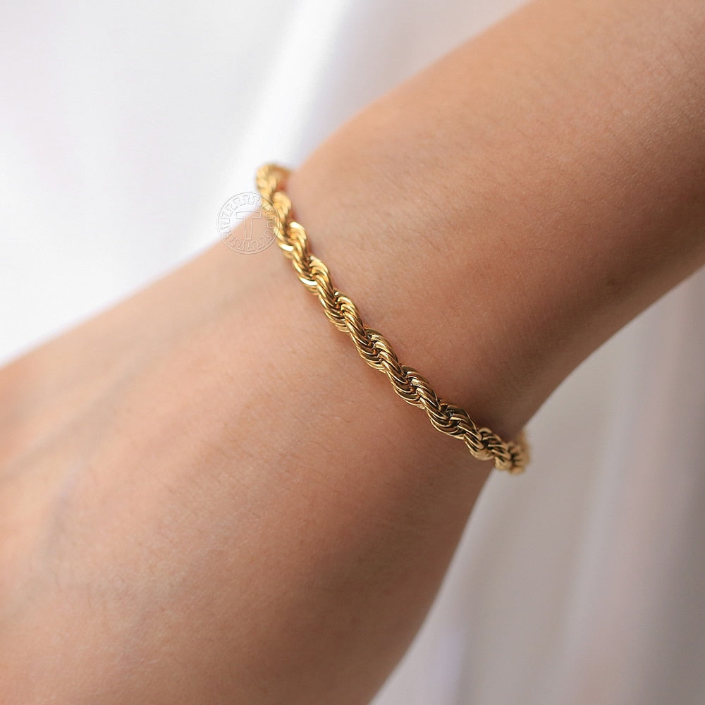 Stainless Steel Twisted Rope Chain Bracelets (Gold | Silver)