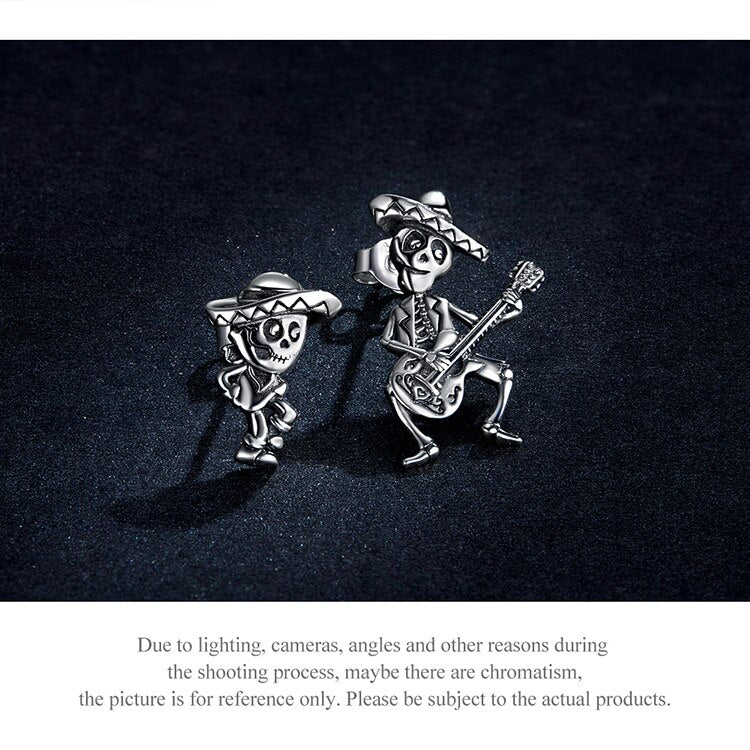 Skull Man with Guitar Sterling Silver stud earring