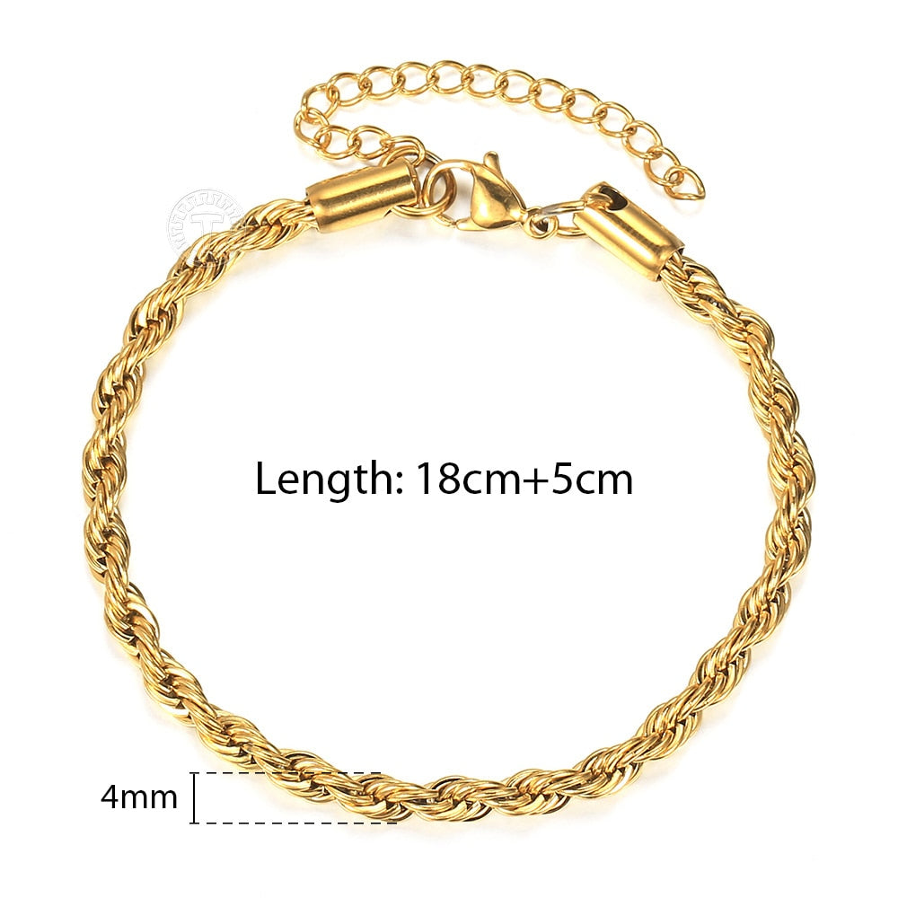 Stainless Steel Twisted Rope Chain Bracelets (Gold | Silver)