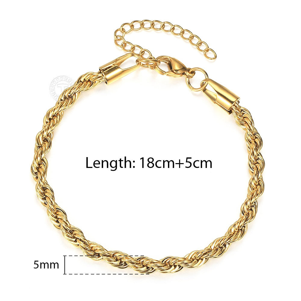 Stainless Steel Twisted Rope Chain Bracelets (Gold | Silver)