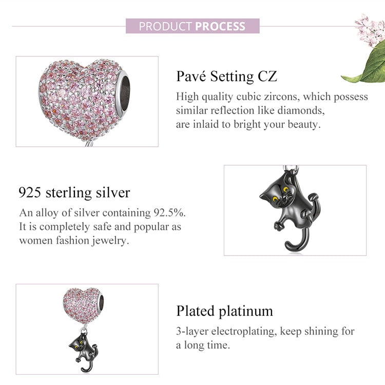Hearted-Balloon & Black Cat Charms Pendant