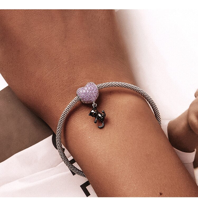 Hearted-Balloon & Black Cat Charms Pendant