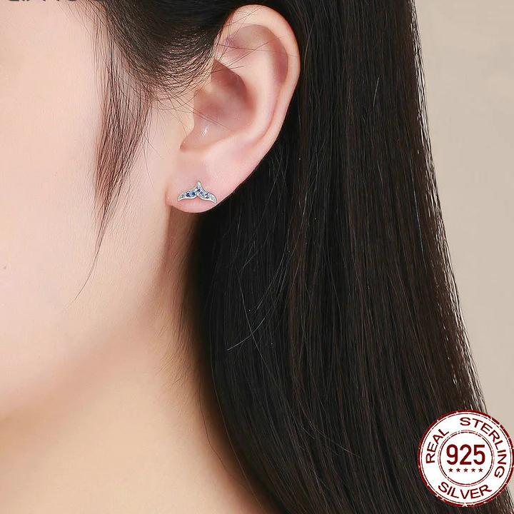 Blue Zircon Mermaid Fishtail Stud Earrings - Charmadise