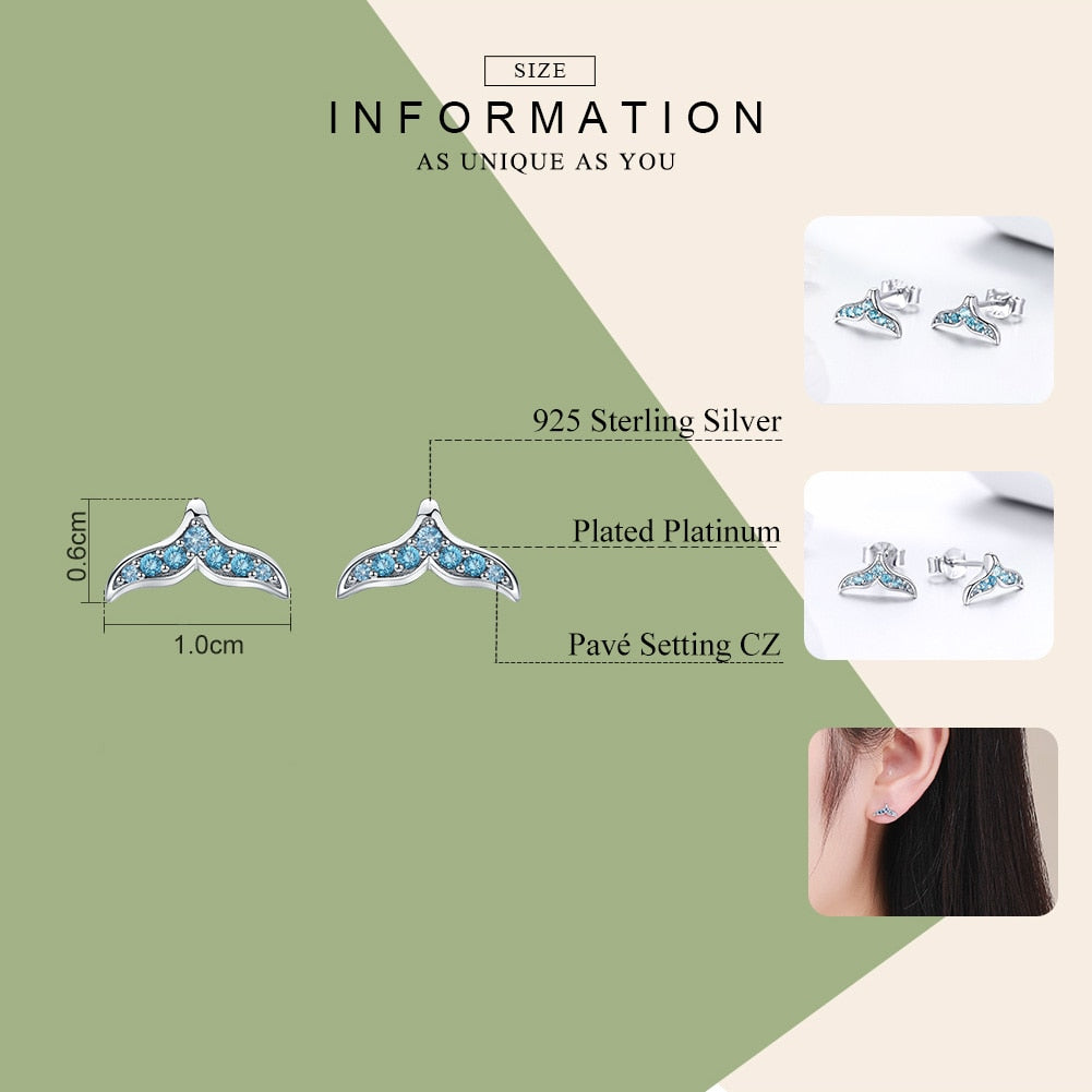 Blue Zircon Mermaid Fishtail Stud Earrings - Charmadise