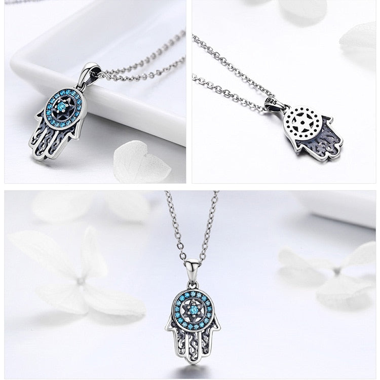 Fatima's Guarding Hand Lucky Pendant Necklaces (Plated Platinum, Sterling Silver)