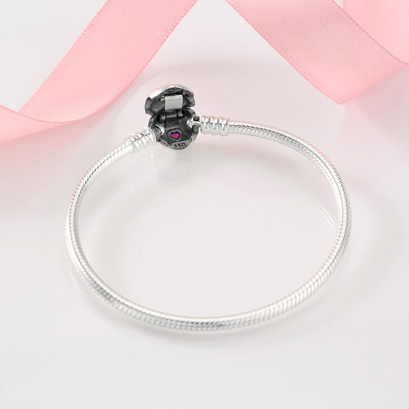 Sterling Silver Snake Chain Bracelet with Red Heart Clasp - Charmadise