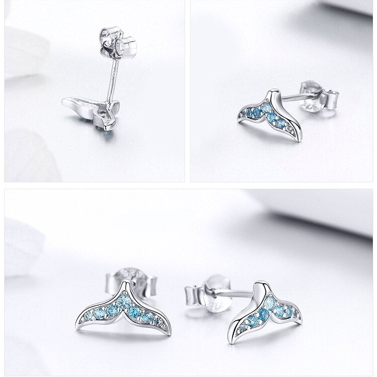 Blue Zircon Mermaid Fishtail Stud Earrings - Charmadise