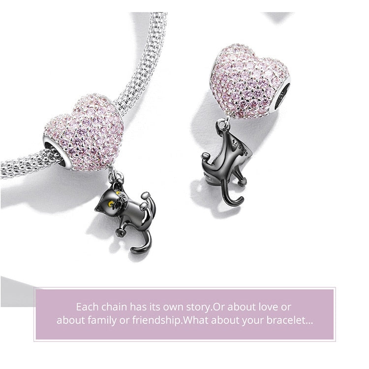 Hearted-Balloon & Black Cat Charms Pendant