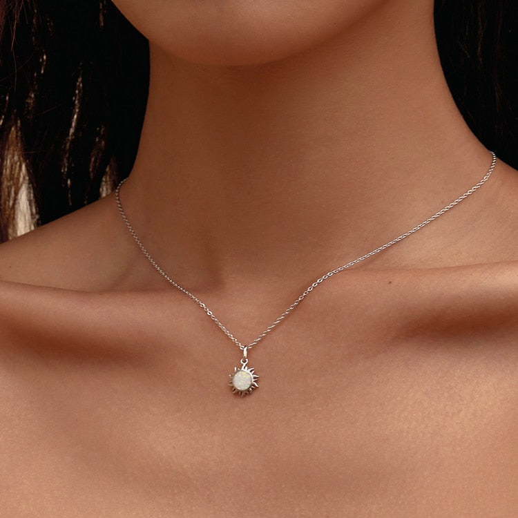 White Opal Sun Pendant with Apollo Chain Necklaces - Charmadise