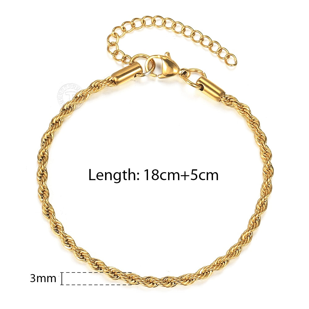Stainless Steel Twisted Rope Chain Bracelets (Gold | Silver)