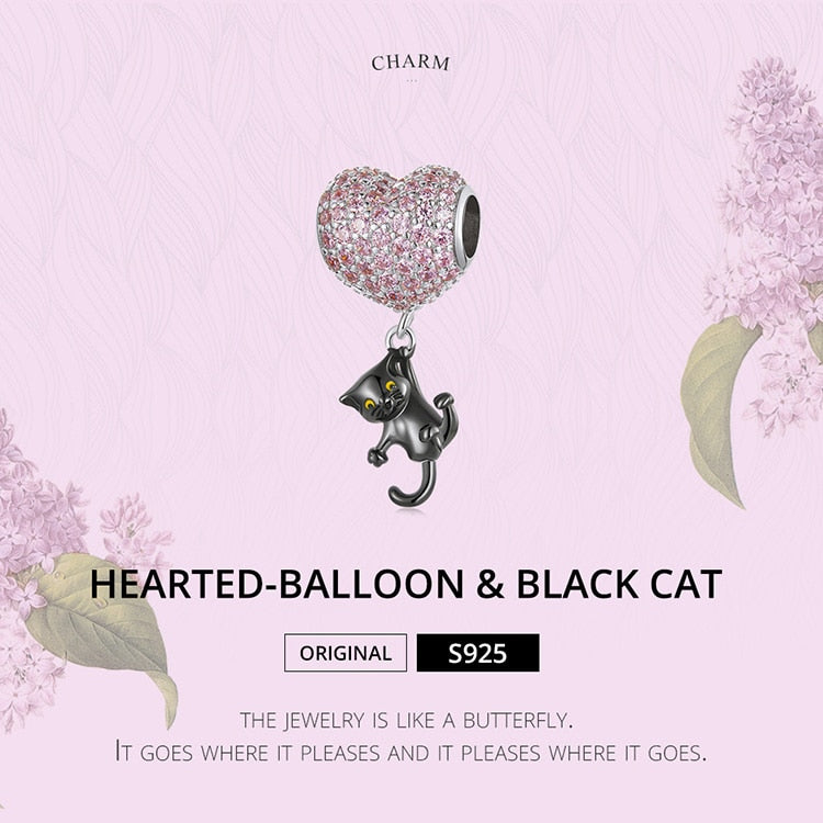 Hearted-Balloon & Black Cat Charms Pendant