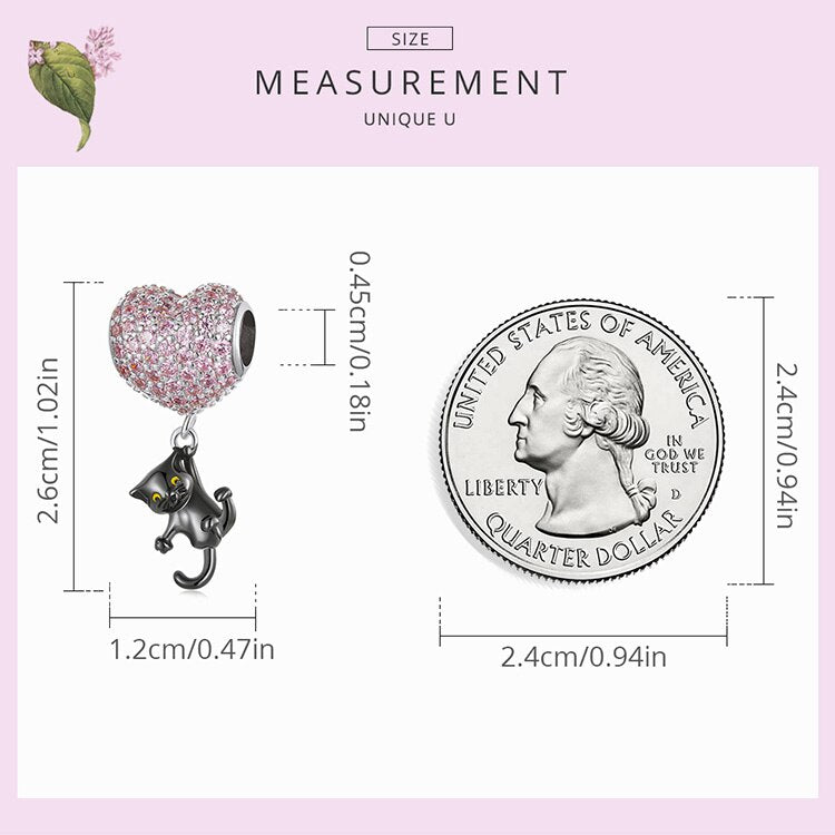 Hearted-Balloon & Black Cat Charms Pendant