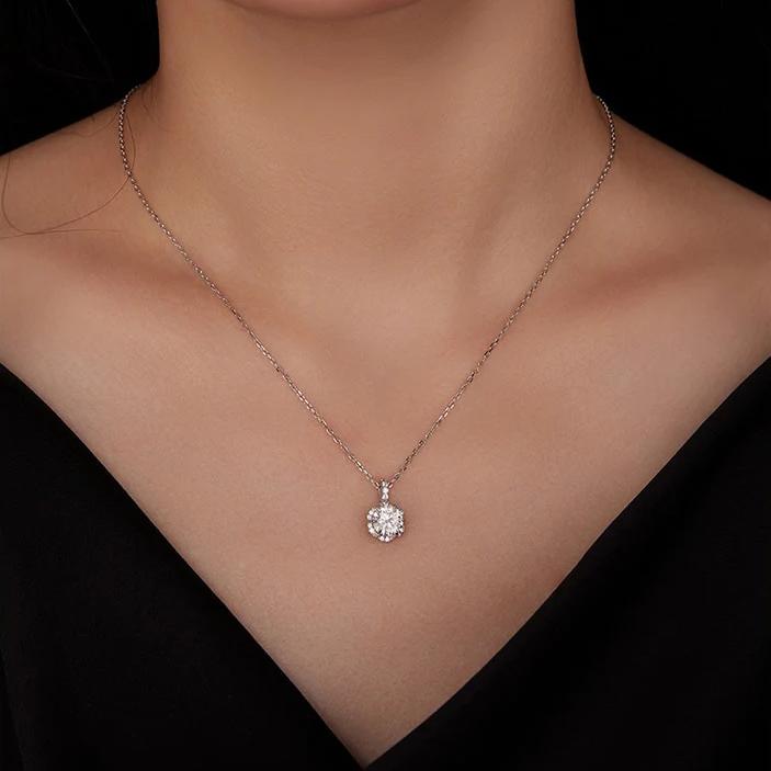 Moissanite Flower Pendant with 925 Silver Necklace (1 Carat Round Brilliant Cut) - Charmadise