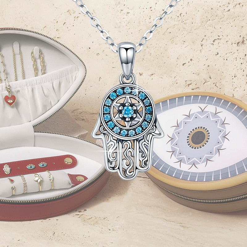 Fatima's Guarding Hand Lucky Pendant Necklaces (Plated Platinum, Sterling Silver)