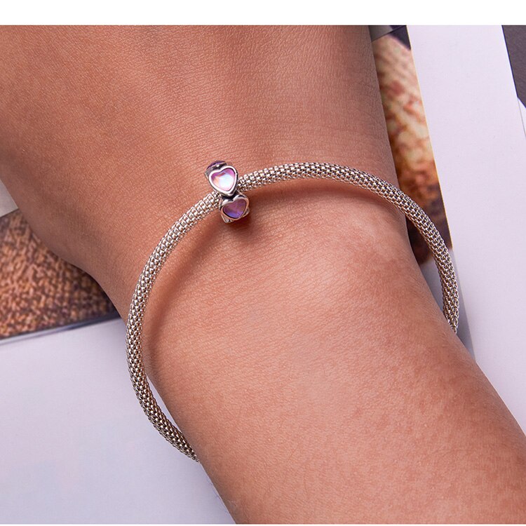 Pink Glass Heart Spacer Beads