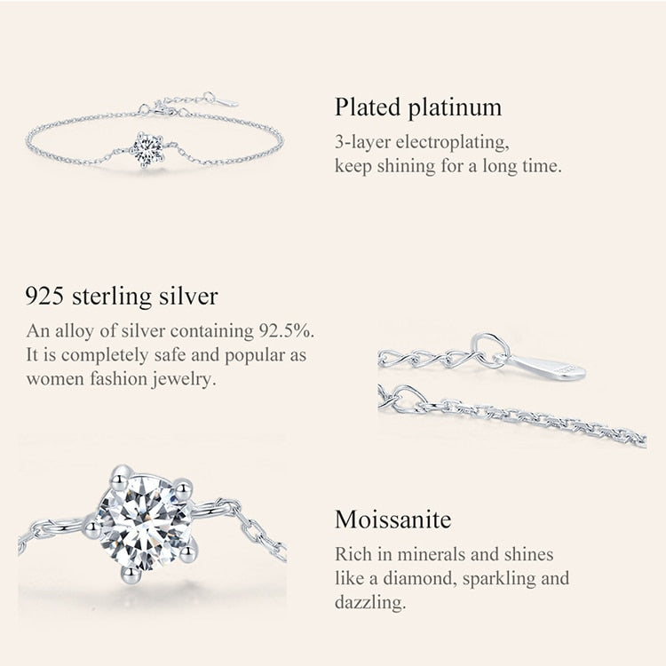 Moissanite Bracelet with 925 Sterling Silver Chain (0.6CT | 1CT) - Charmadise