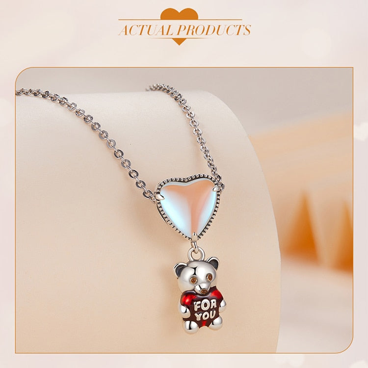 Heart-shaped with Bear Transparent Glass Charm - Charmadise