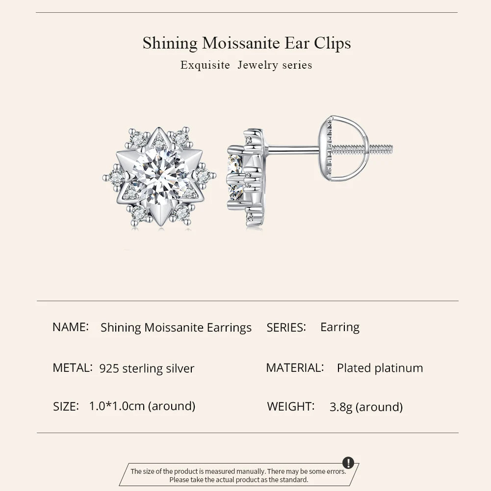 Moissanite Snowflake Stud Earrings (0.5 Carat, 925 Sterling Silver)