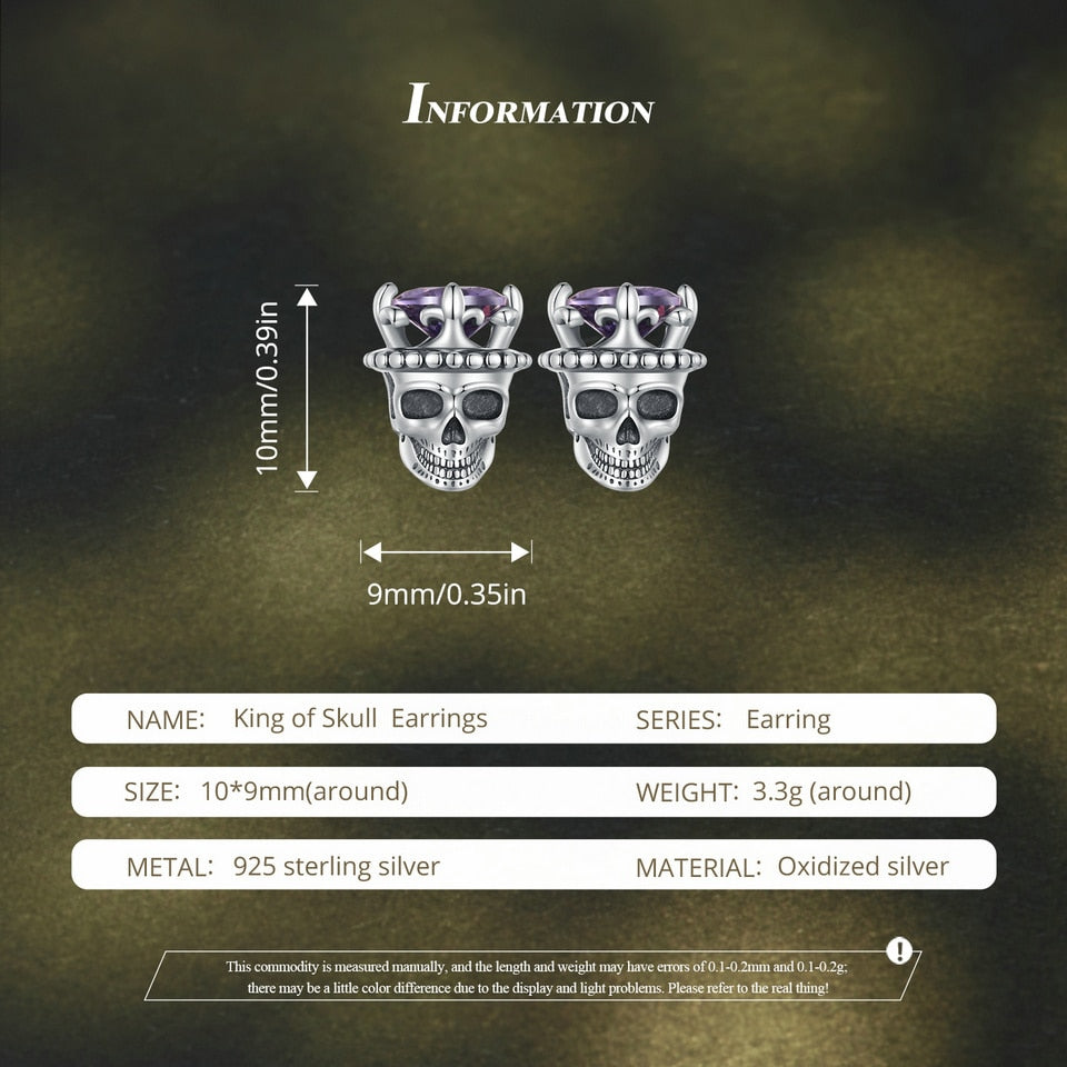 Retro King of Skull Stud Earrings Skeleton Earrings
