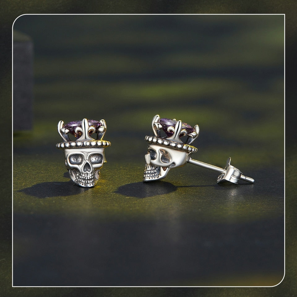 Retro King of Skull Stud Earrings Skeleton Earrings