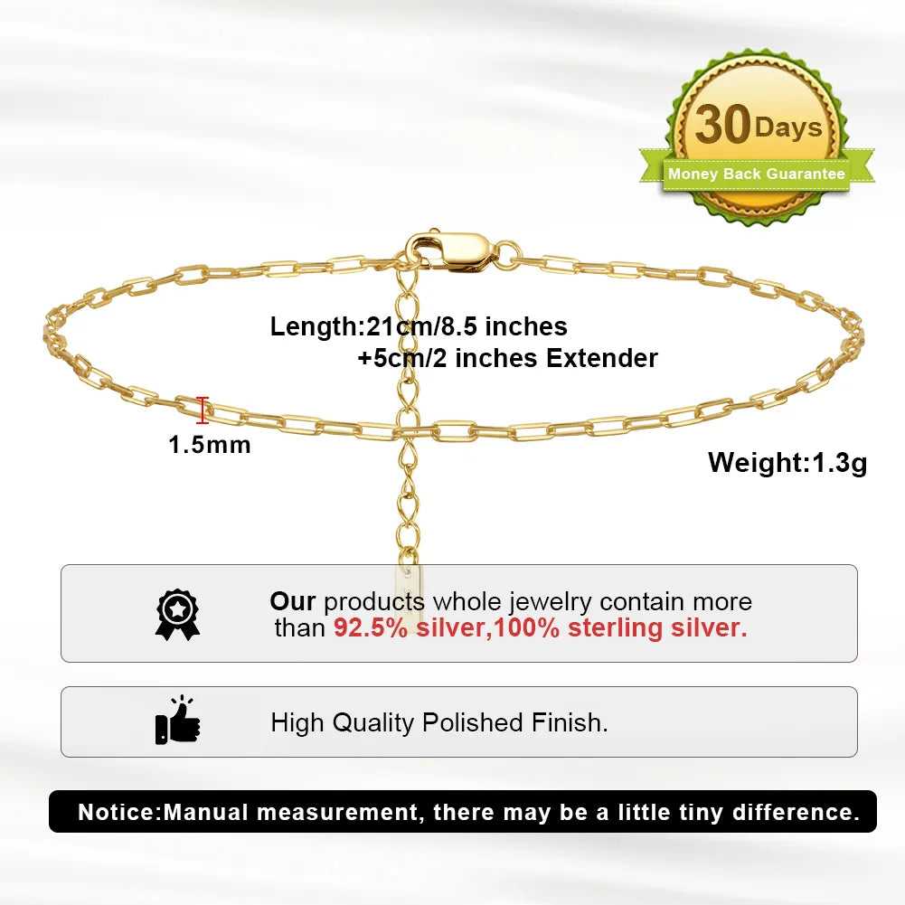 Gold Paperclip Chain Anklets Measurements