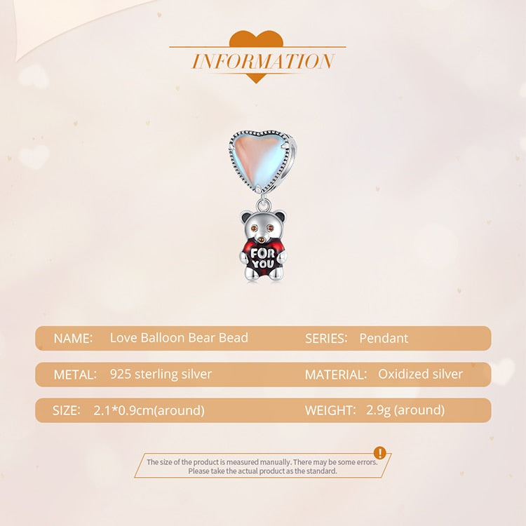 Heart-shaped with Bear Transparent Glass Charm - Charmadise