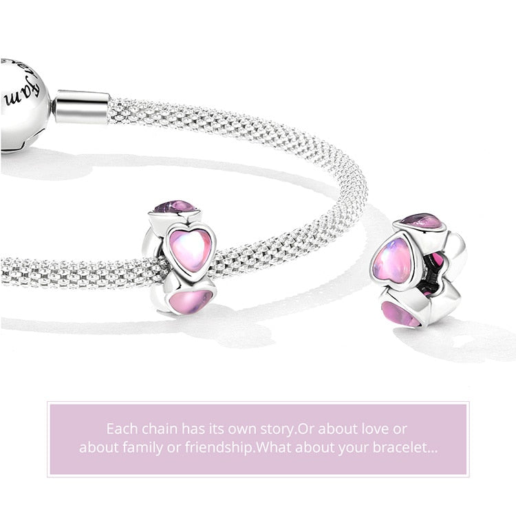 Pink Glass Heart Spacer Beads