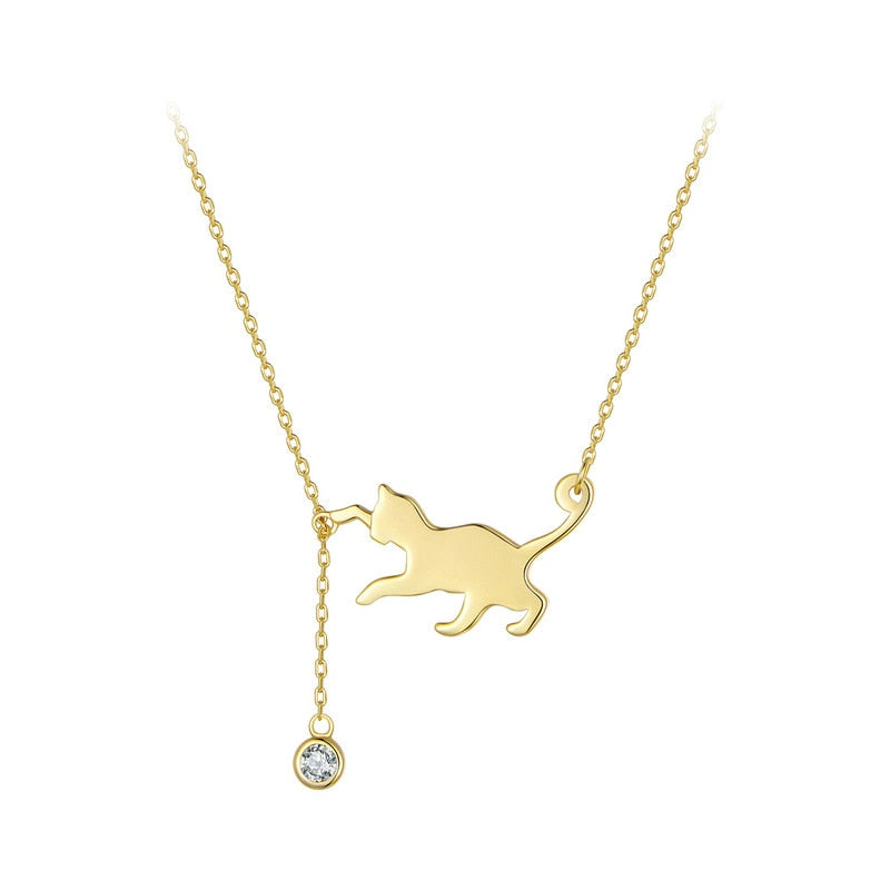 Cute Silver Cat Pendant Collarbone Necklace - Charmadise