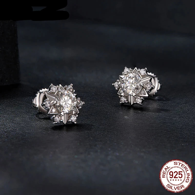 Moissanite Snowflake Stud Earrings (0.5 Carat, 925 Sterling Silver)