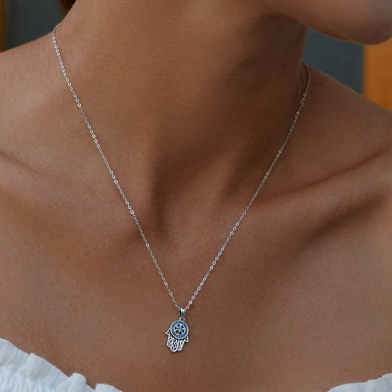 Fatima's Guarding Hand Lucky Pendant Necklaces (Plated Platinum, Sterling Silver)