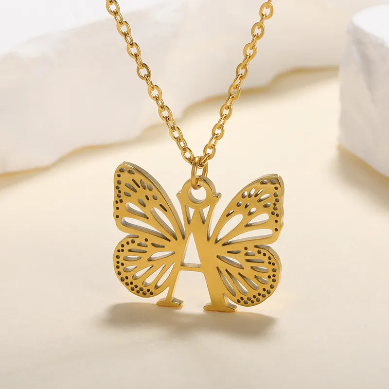 Fluttering Elegance Initial Necklace | Butterfly Necklace Initial Letter Necklace Alphabet Pendant