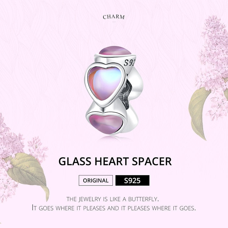 Pink Glass Heart Spacer Beads