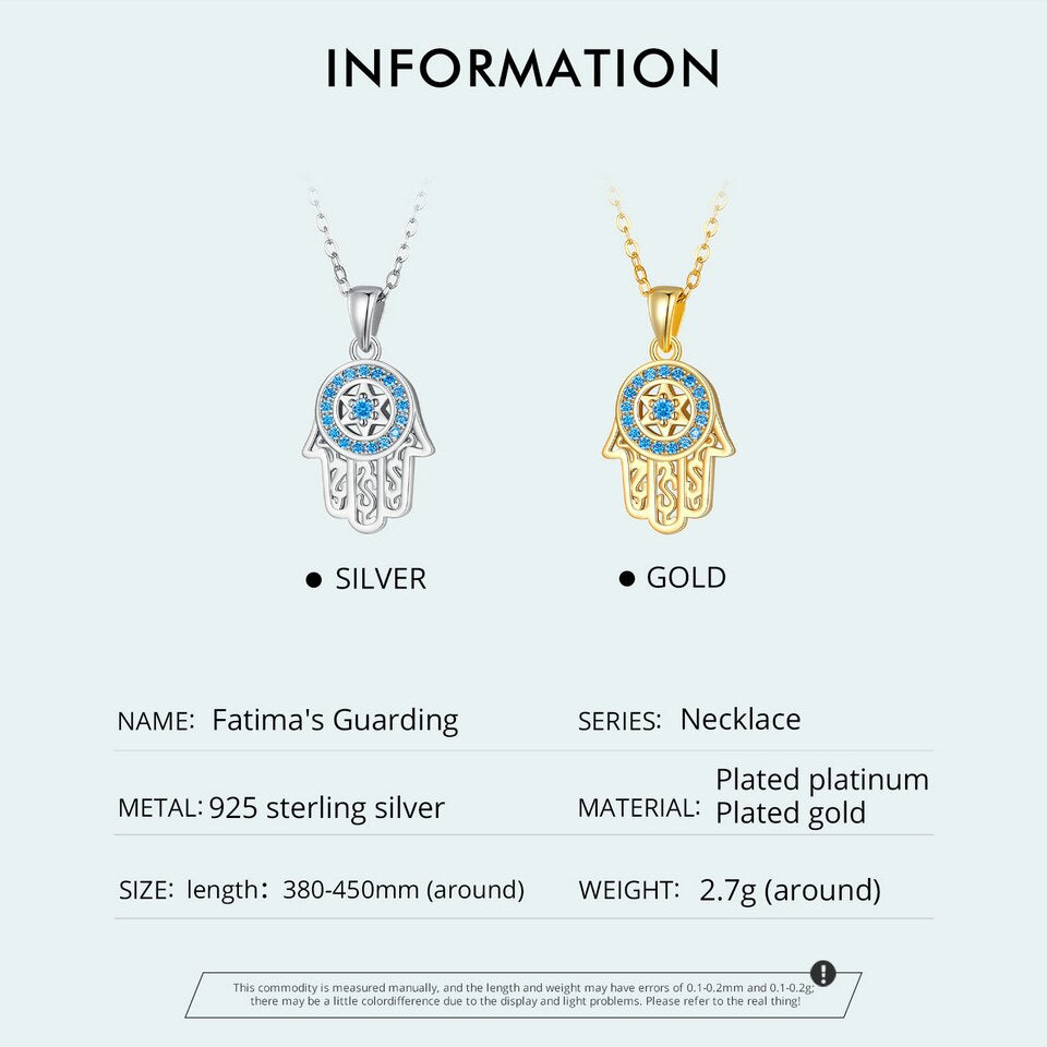 Fatima's Guarding Hand Lucky Pendant Necklaces (Plated Platinum, Sterling Silver)