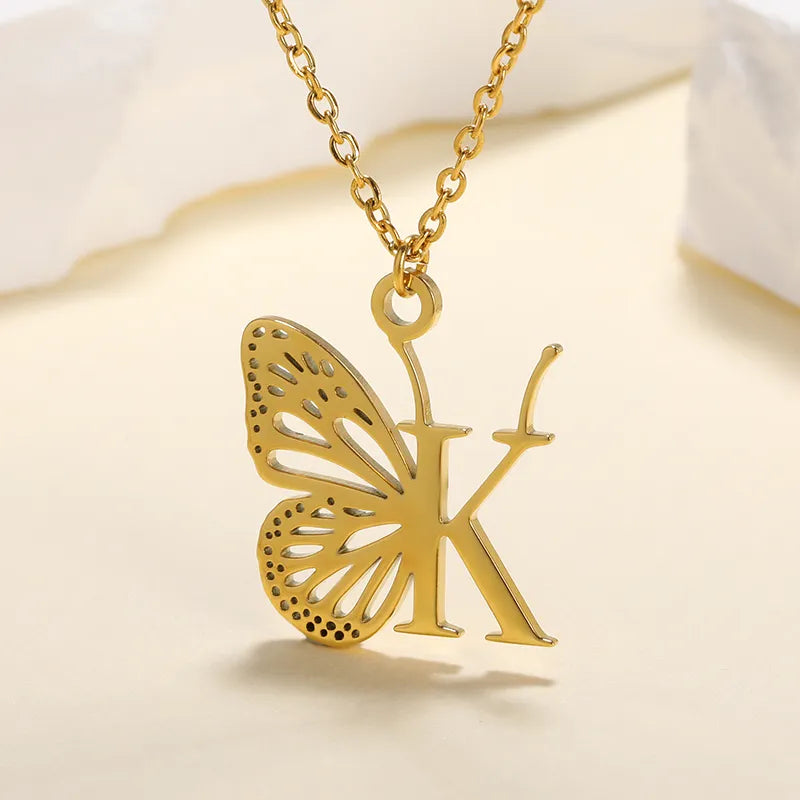 Fluttering Elegance Initial Necklace | Butterfly Necklace Initial Letter Necklace Alphabet Pendant