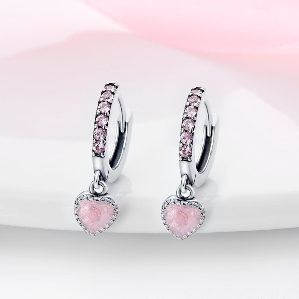 Pink Romantic Heart Pendant Earrings - Charmadise
