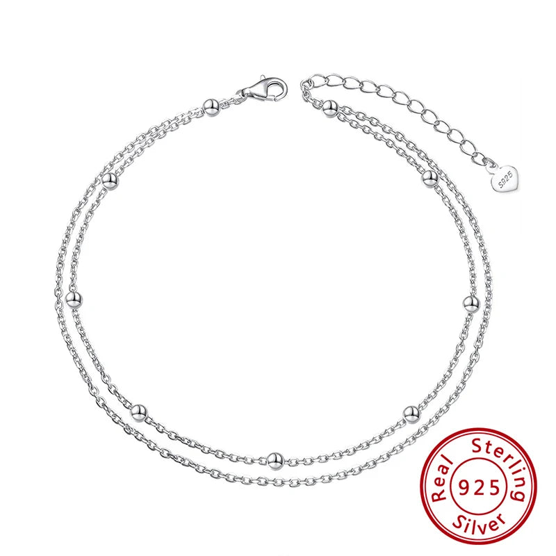 Silver Layered Satellite & Cable Chain Anklets