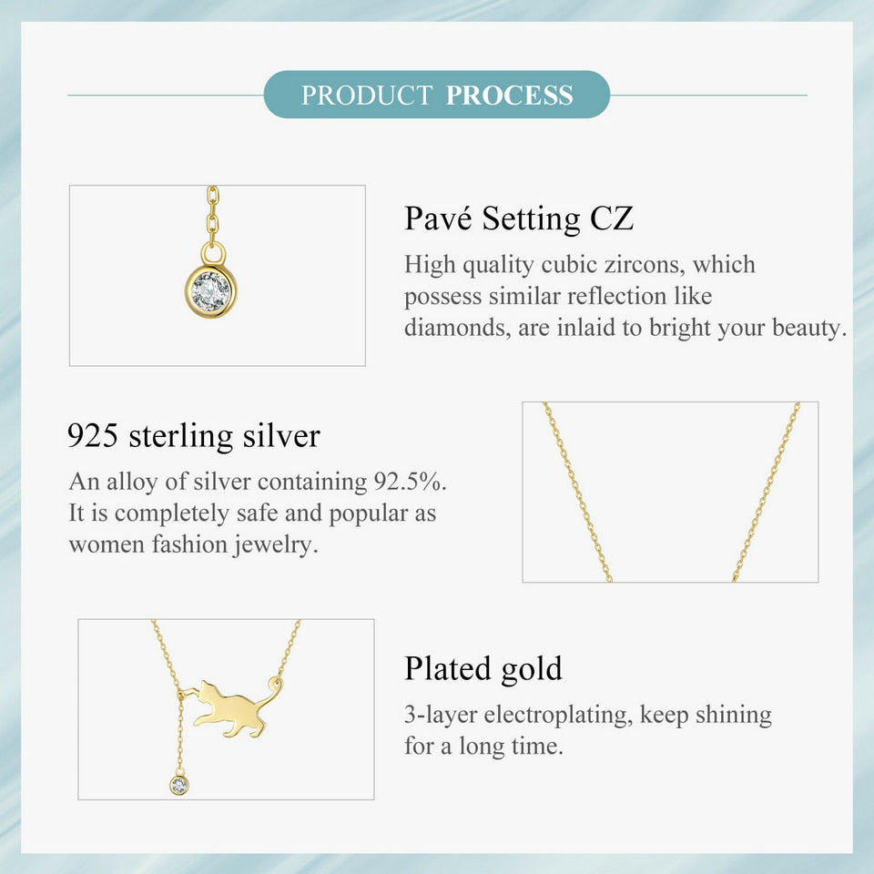 Cute Silver Cat Pendant Collarbone Necklace - Charmadise