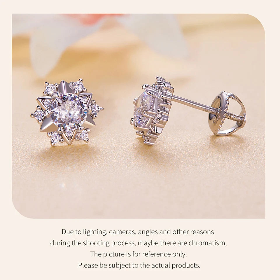 Moissanite Snowflake Stud Earrings (0.5 Carat, 925 Sterling Silver)