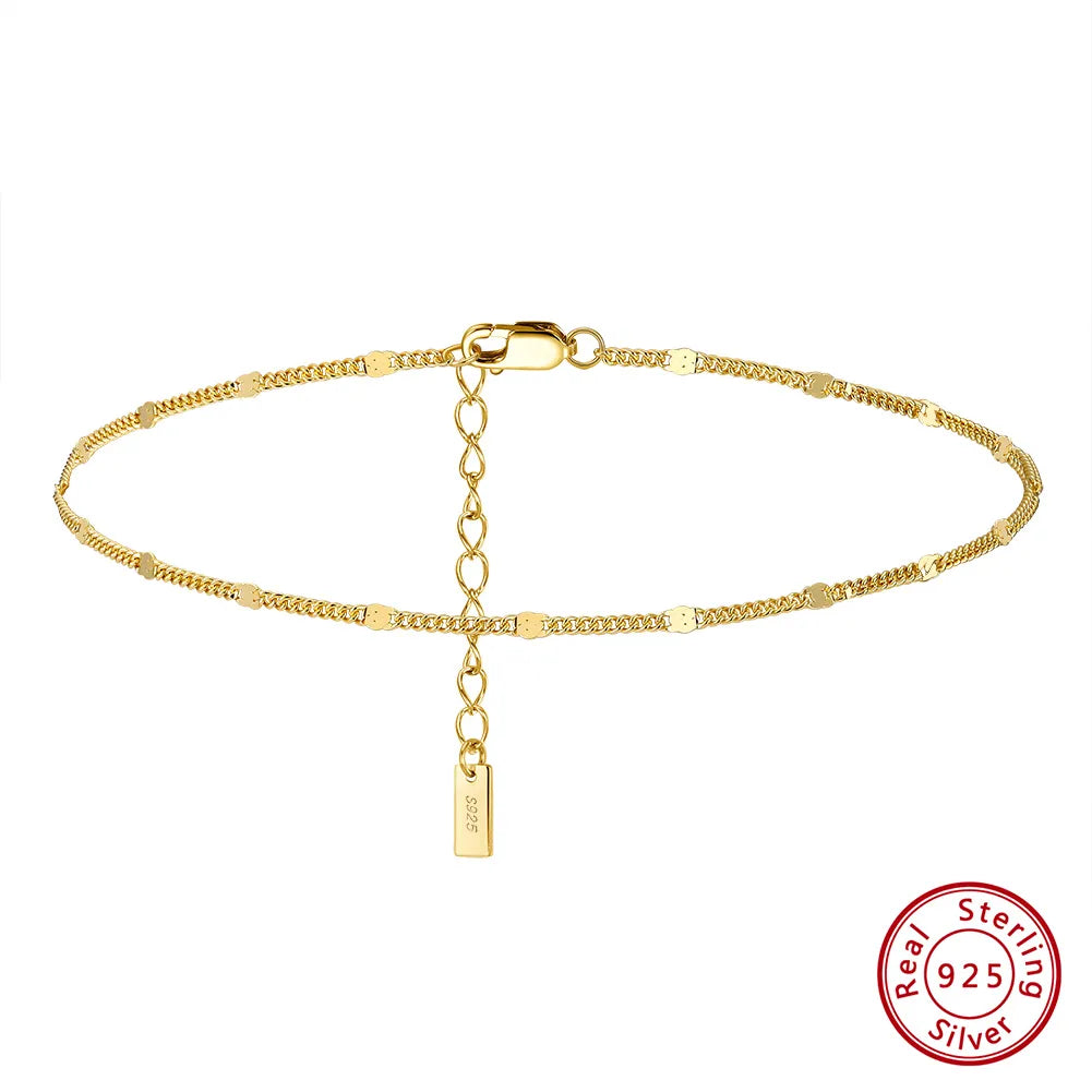 14K Gold Plated Italian Cuban Chain Anklet (1.2mm, 925 Sterling Silver)