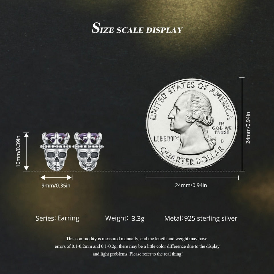 Retro King of Skull Stud Earrings Skeleton Earrings