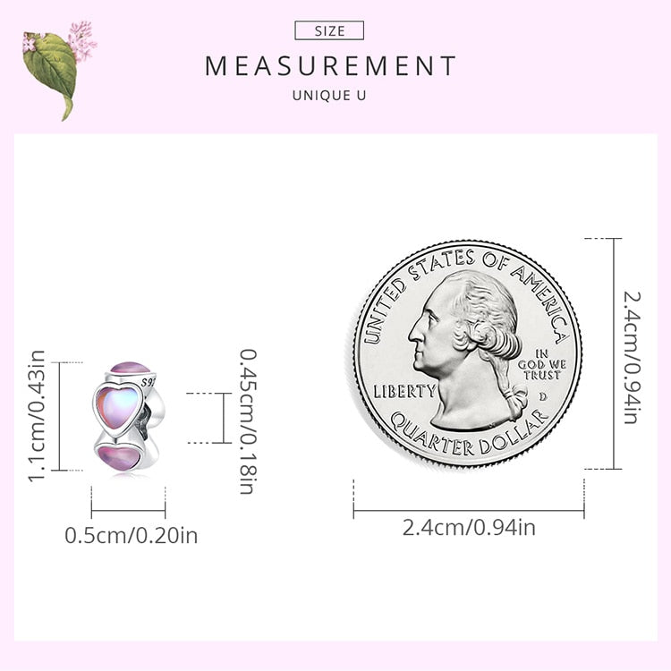 Pink Glass Heart Spacer Beads