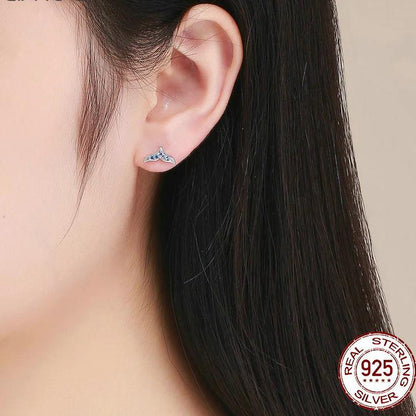 Blue Zircon Mermaid Fishtail Stud Earrings - Charmadise