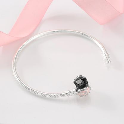 Sterling Silver Snake Chain Bracelet with Pink Rose Clasp - Charmadise
