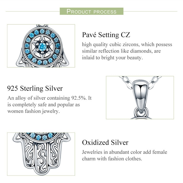 Fatima's Guarding Hand Lucky Pendant Necklaces (Plated Platinum, Sterling Silver)