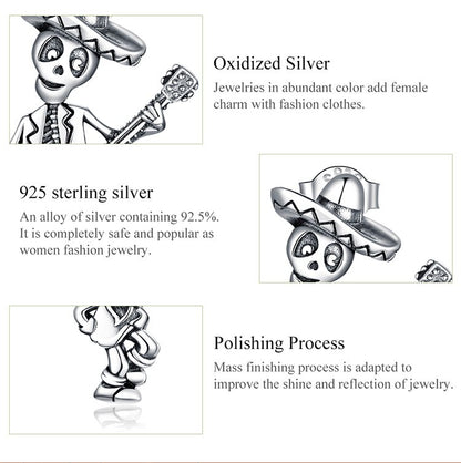 Skull Man with Guitar Sterling Silver stud earring