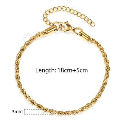 Stainless Steel Twisted Rope Chain Bracelets (Gold | Silver)