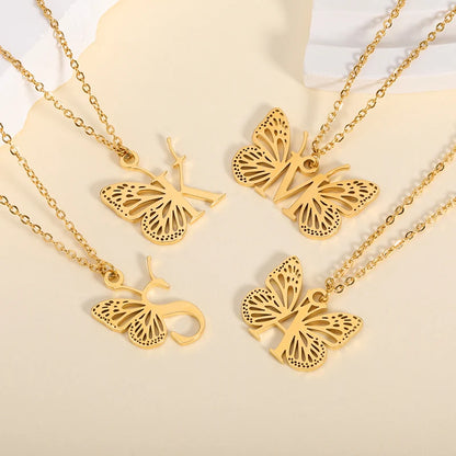Fluttering Elegance Initial Necklace | Butterfly Necklace Initial Letter Necklace Alphabet Pendant