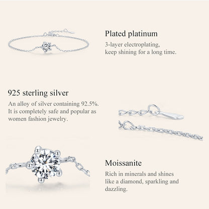 Moissanite Bracelet with 925 Sterling Silver Chain (0.6CT | 1CT) - Charmadise
