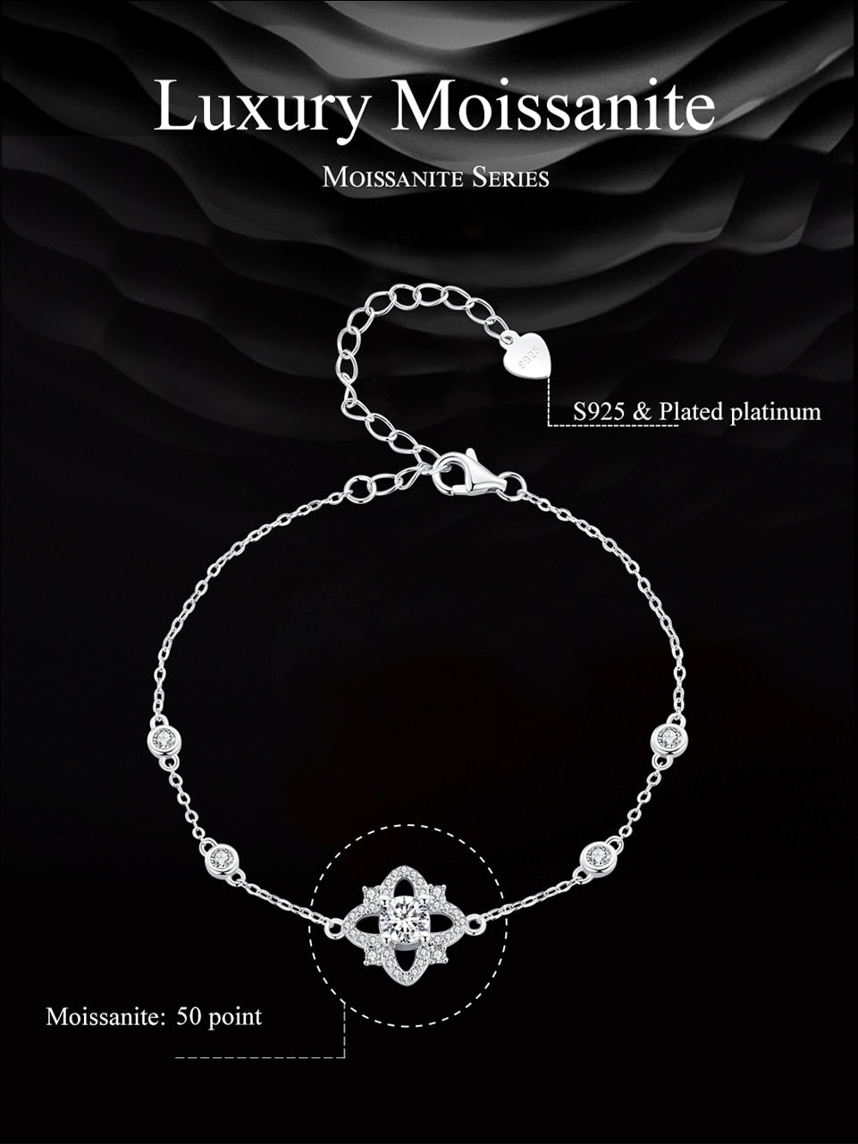 Moissanite with 925 Sterling Silver Bracelet (D Color VVS1 EX 0.5CT ) - Charmadise